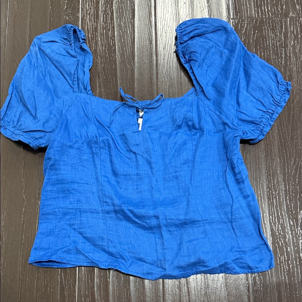 Blue Puff Sleeve Women's Top